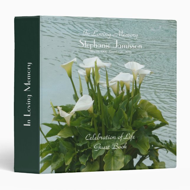 Celebration of Life Guest Book Calla Lilies Floral Binder (Front/Spine)