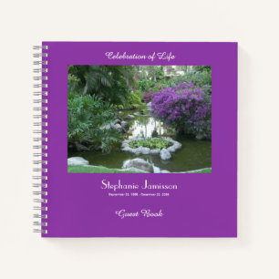 Celebration of Life Guest Book, Purple Flowers Notebook