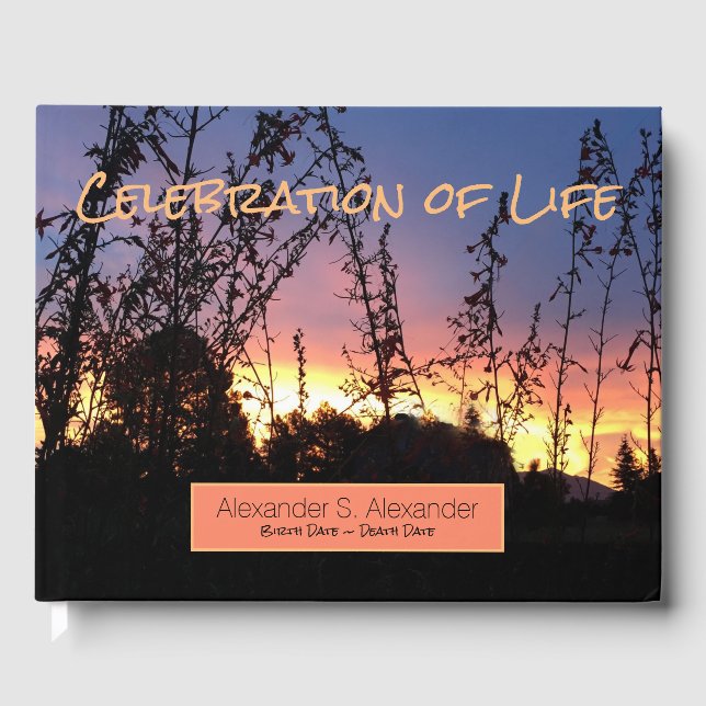 Celebration of Life Horizon Photo Memorial Custom Guest Book (Front)