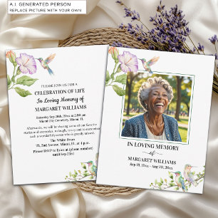 Celebration Of Life Hummingbirds Floral Photo Invitation