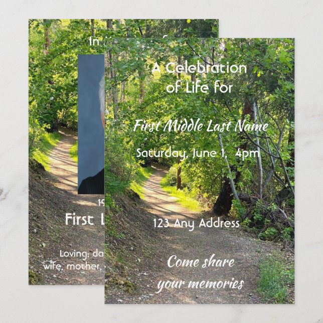Celebration of Life Invit Path Trail Forest Trees  Invitation (Front/Back)