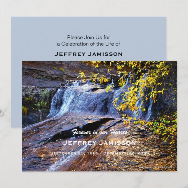 Celebration of Life Invitation Autumn Waterfall (Front/Back)