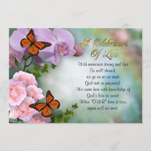 Celebration of life Invitation butterflies