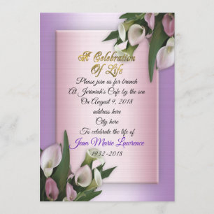 Celebration of life Invitation calla lilies