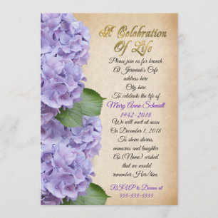 Celebration of life Invitation hydrangea