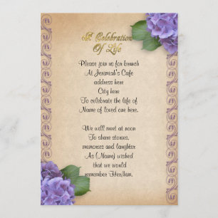 Celebration of life Invitation hydrangea