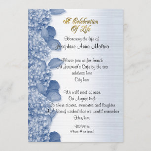 Celebration of life Invitation hydrangea blue