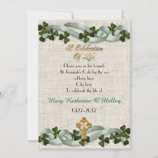 Celebration of life Invitation Irish Celtic cross (Front)