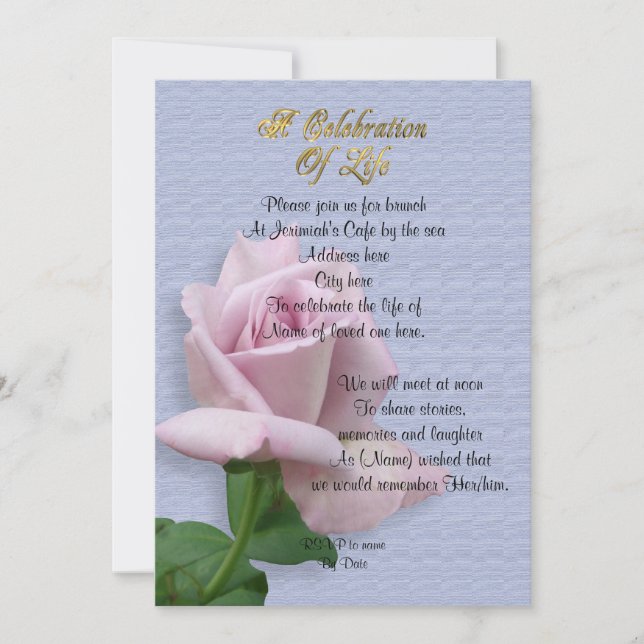 Celebration of life Invitation lavender rose (Front)