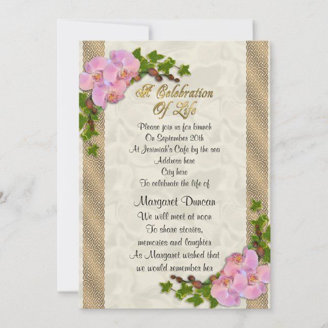 Celebration of life Invitation orchids (Front)