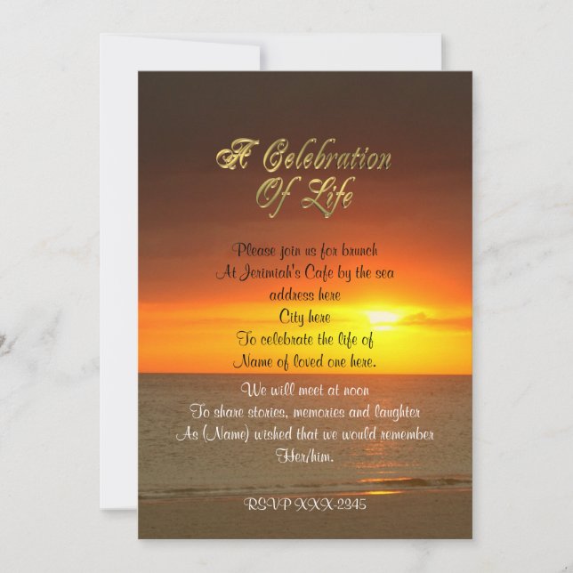 Celebration of life Invitation sunset (Front)