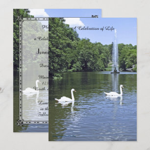 Celebration of Life Invitation, Swans and Fountain Invitation