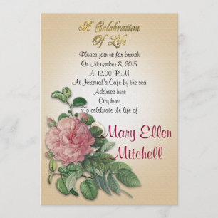 Celebration of life Invitation vintage rose