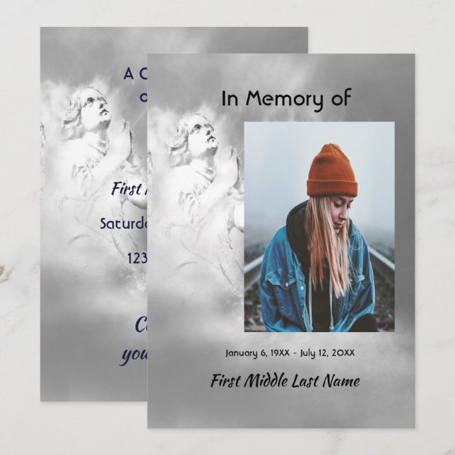 Celebration of Life Invite Angel Sky Clouds (Front/Back)