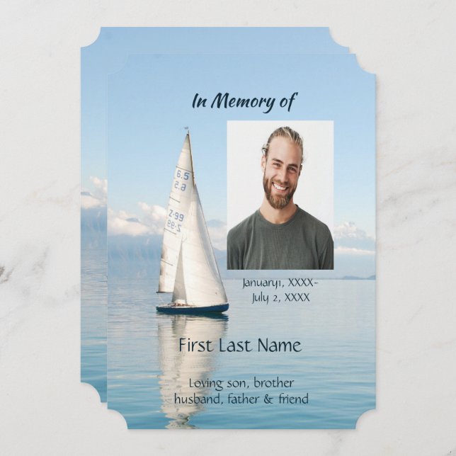 Celebration of Life Invite Sailor Sailboat Sailing (Front/Back)