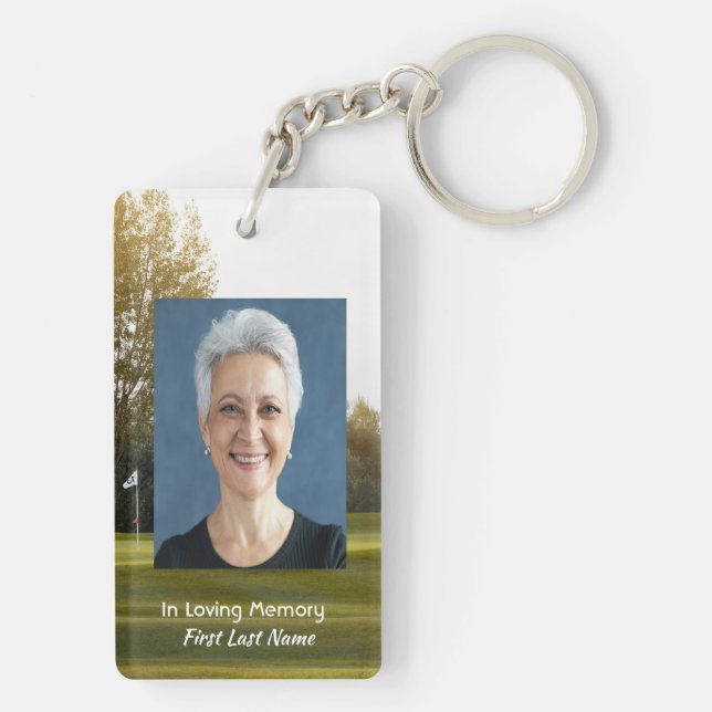 Celebration of Life Keepsake Golf Course Golfing  Keychain (Back)