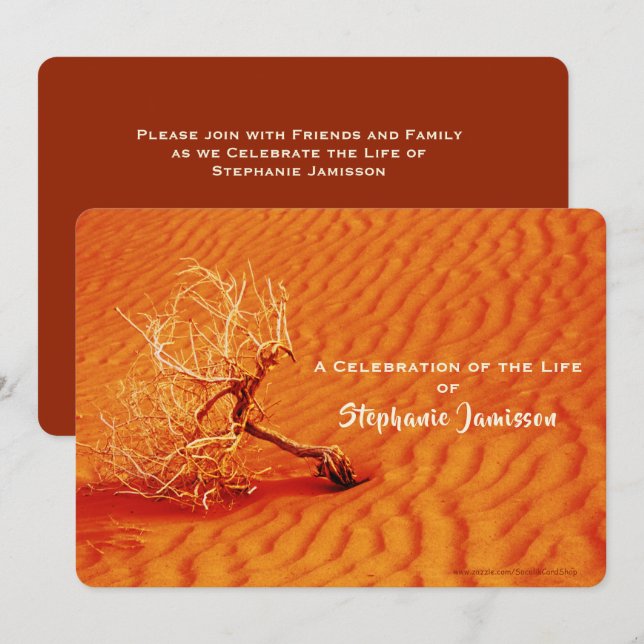 Celebration of Life, Lone Tree in Fiery Red Sand Invitation (Front/Back)
