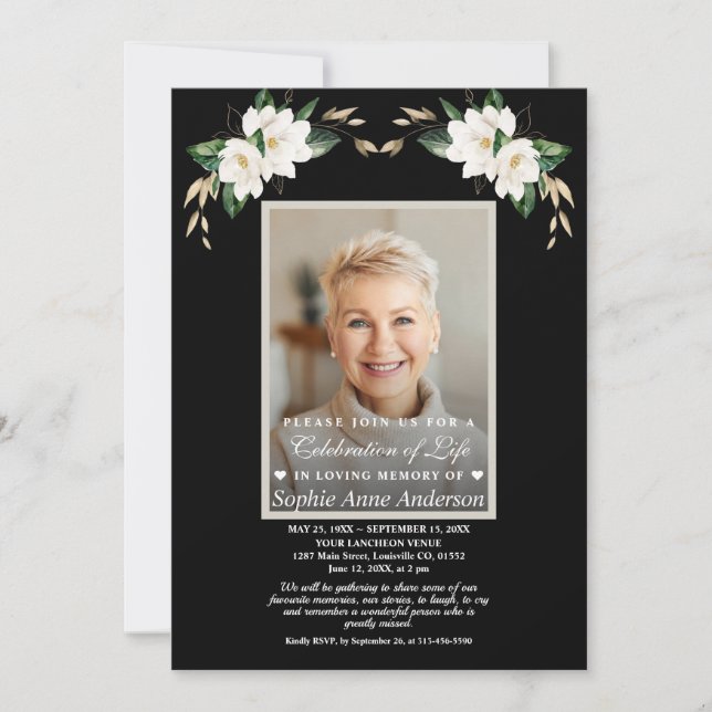 Celebration of Life Magnolia Photo Memorial  Invitation (Front)