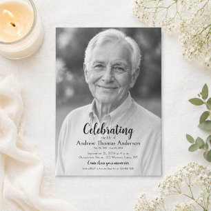 Celebration of Life Memorial Black White Photo Invitation