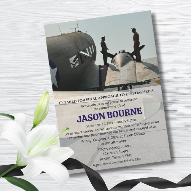Celebration of Life Memorial Funeral Photo,Pilot, Invitation (Creator Uploaded)