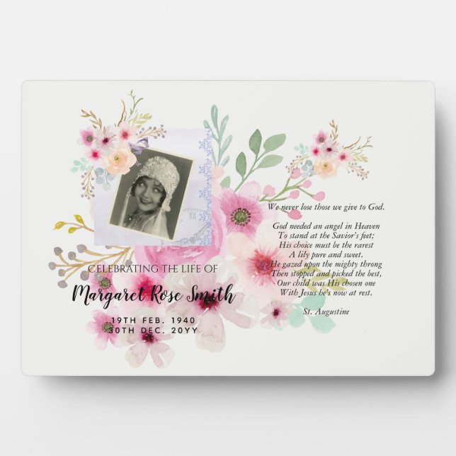 Celebration of Life Memorial Gift  ADD PHOTO VERSE Plaque (Front)