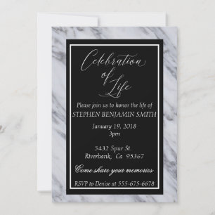 Celebration of Life Memorial Service Black marble Invitation