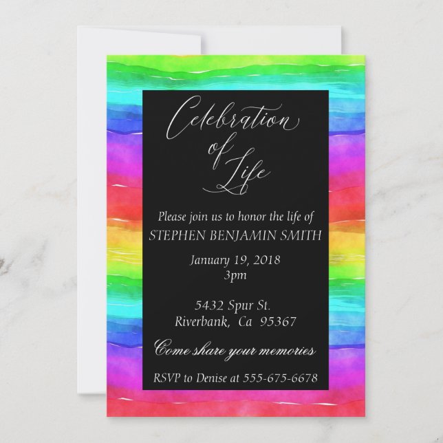 Celebration of Life Memorial Service Rainbow Invitation (Front)