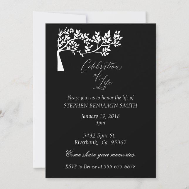 Celebration of Life Memorial Service Tree Invitation (Front)