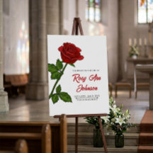 Celebration of Life Memorial Sign with Red Rose