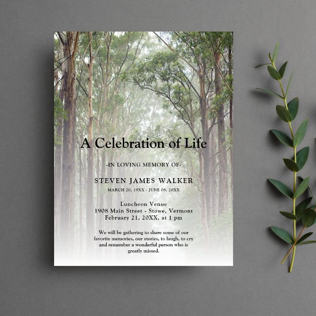Celebration of Life Memorial Trees Postcard (Trees Celebration of Life Invitation)