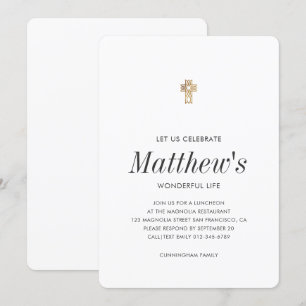 Celebration of Life Minimalist Faux Gold Cross Invitation
