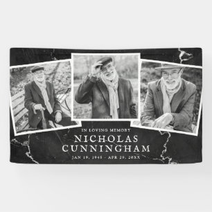Celebration of Life Modern Dark Stone Three Photo Banner