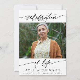 Celebration of Life Modern Script Photo Funeral  Thank You Card