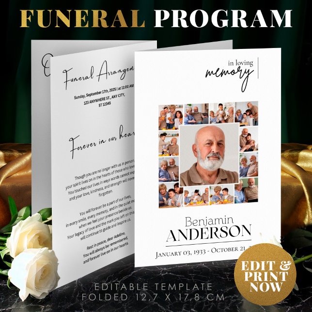 Celebration of Life,Obituary,Photo Collage Funeral Program (Funeral Program  Foldable,Celebration of Life,Elegant Obituary,Photo Collage, Order of Service)