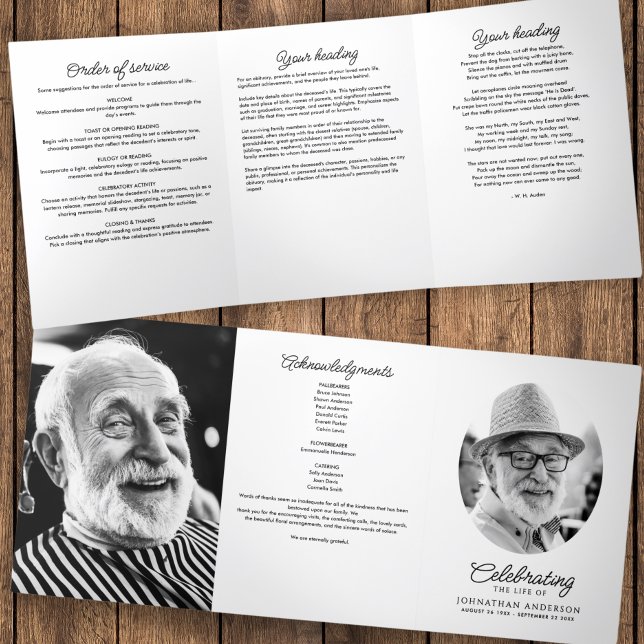 Celebration Of Life Obituary Service Order Funeral Tri-Fold Programme (Creator Uploaded)