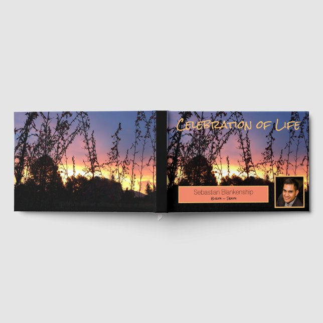 Celebration of Life Orange Horizon Custom Photo Guest Book (Full)