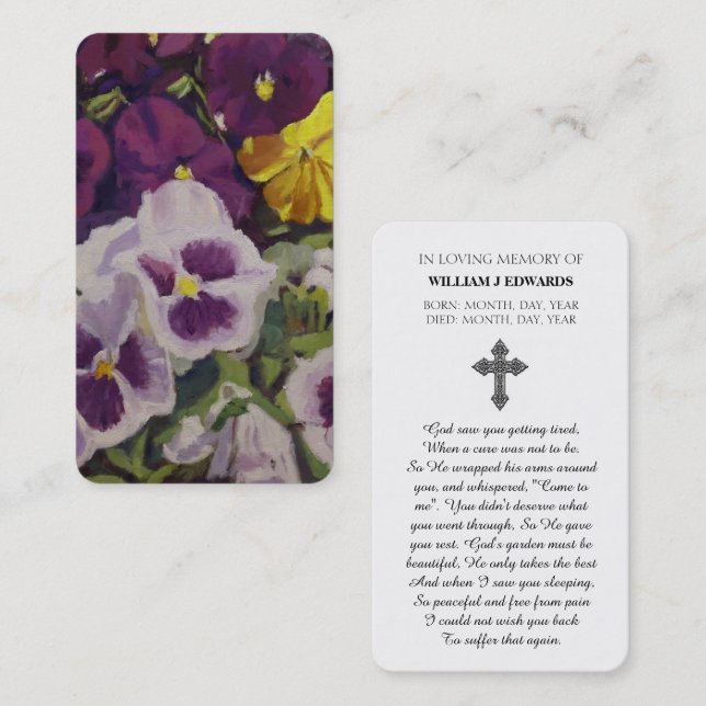 Celebration of Life Pansy Flower Sympathy Card (Front/Back)