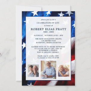 Celebration of Life Patriotic Flag Photo Invitation