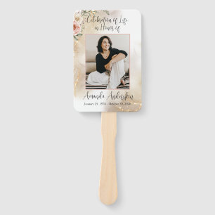 Celebration of Life Peach and Gold Obituary Hand Fan