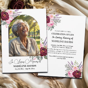 Celebration Of Life Peonies Photo Funeral  Invitation