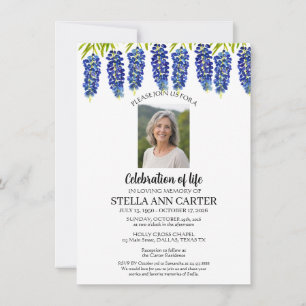 Celebration of Life Photo Bluebonnets Funeral  Invitation