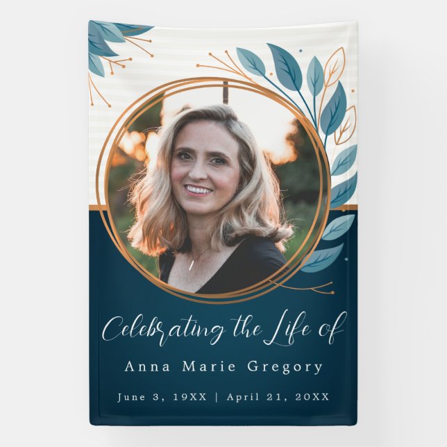 Celebration of Life Photo Bronze Memorial Funeral Banner (Vertical)