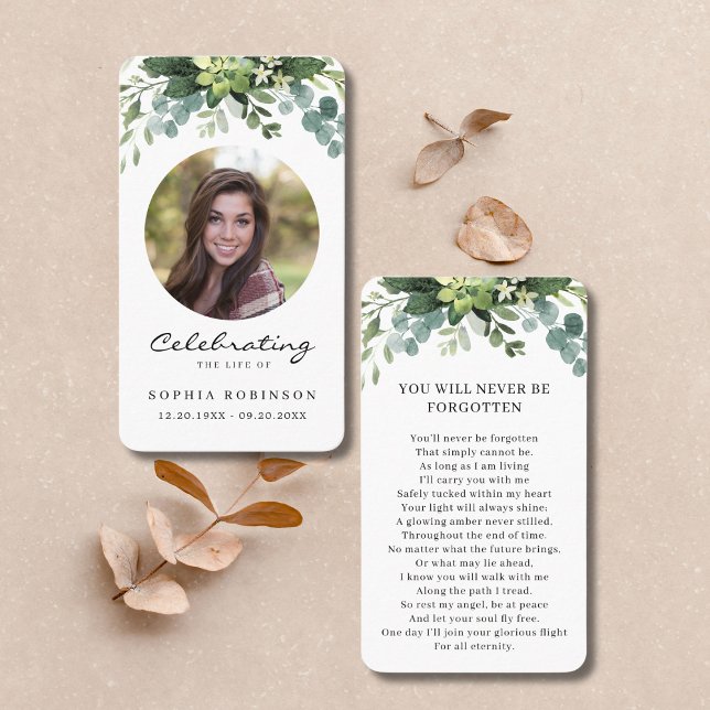 Celebration of Life Photo Floral Prayer Card (Creator Uploaded)