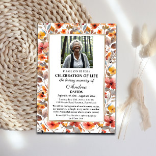 Celebration Of Life Photo Funeral Colourful Floral Invitation