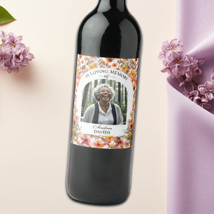 Celebration Of Life Photo Funeral Colourful Floral Wine Label