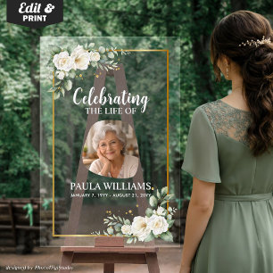 Celebration of Life Photo Funeral Welcome  Acrylic Sign