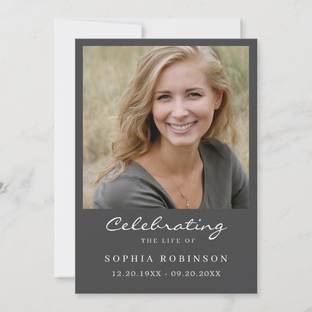 Celebration of Life Photo Grey Memorial Card (Front)