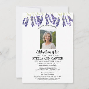 Celebration of Life Photo Lavender Funeral  Invitation