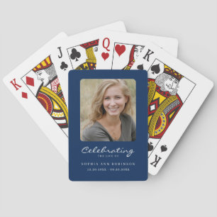 Celebration of Life Photo Memorial Keepsake Blue Playing Cards