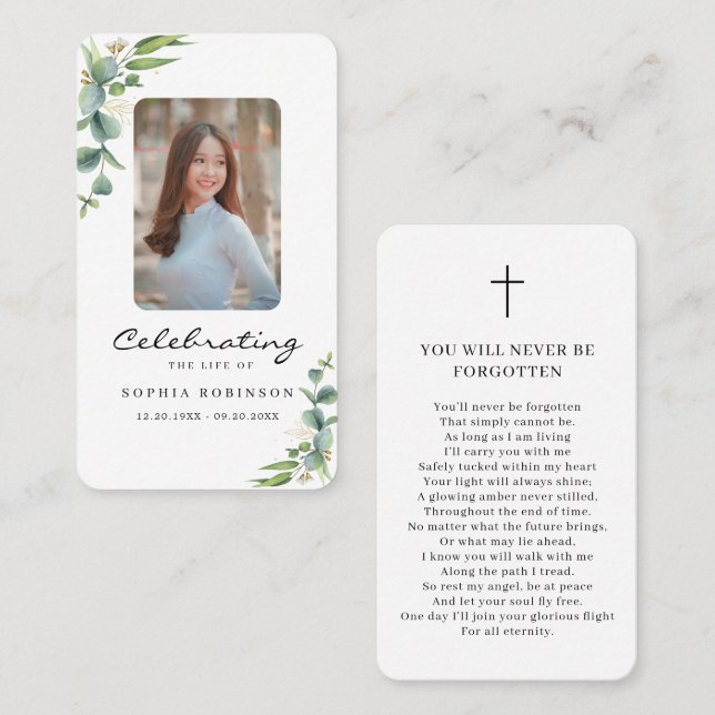 Celebration of Life Photo Memorial Prayer Card (Front/Back)